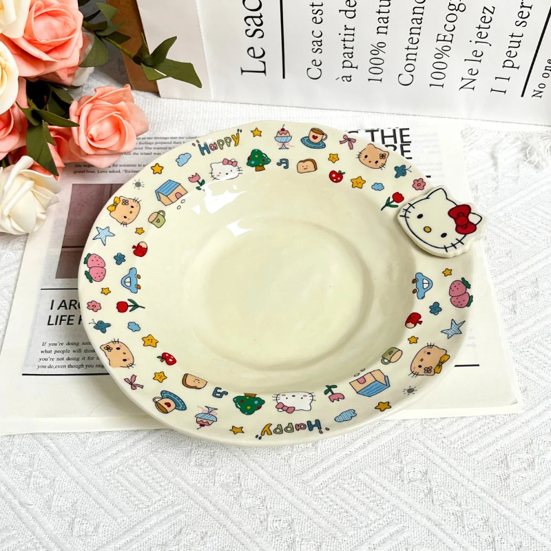 8.5英寸乐园小猫陶瓷餐盘可爱盘子网红家用沙拉盘早餐盘少女心