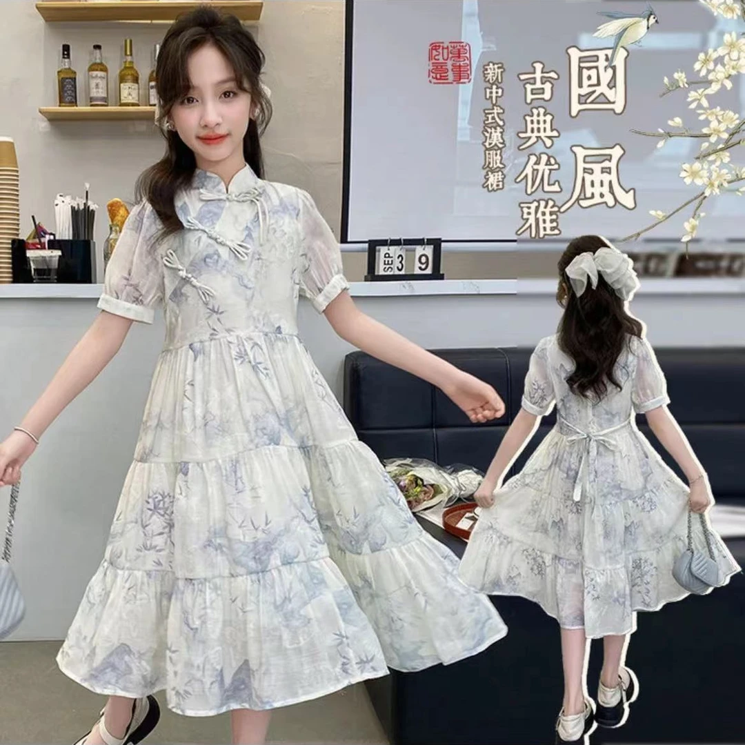 水墨竹叶夏款连衣裙910