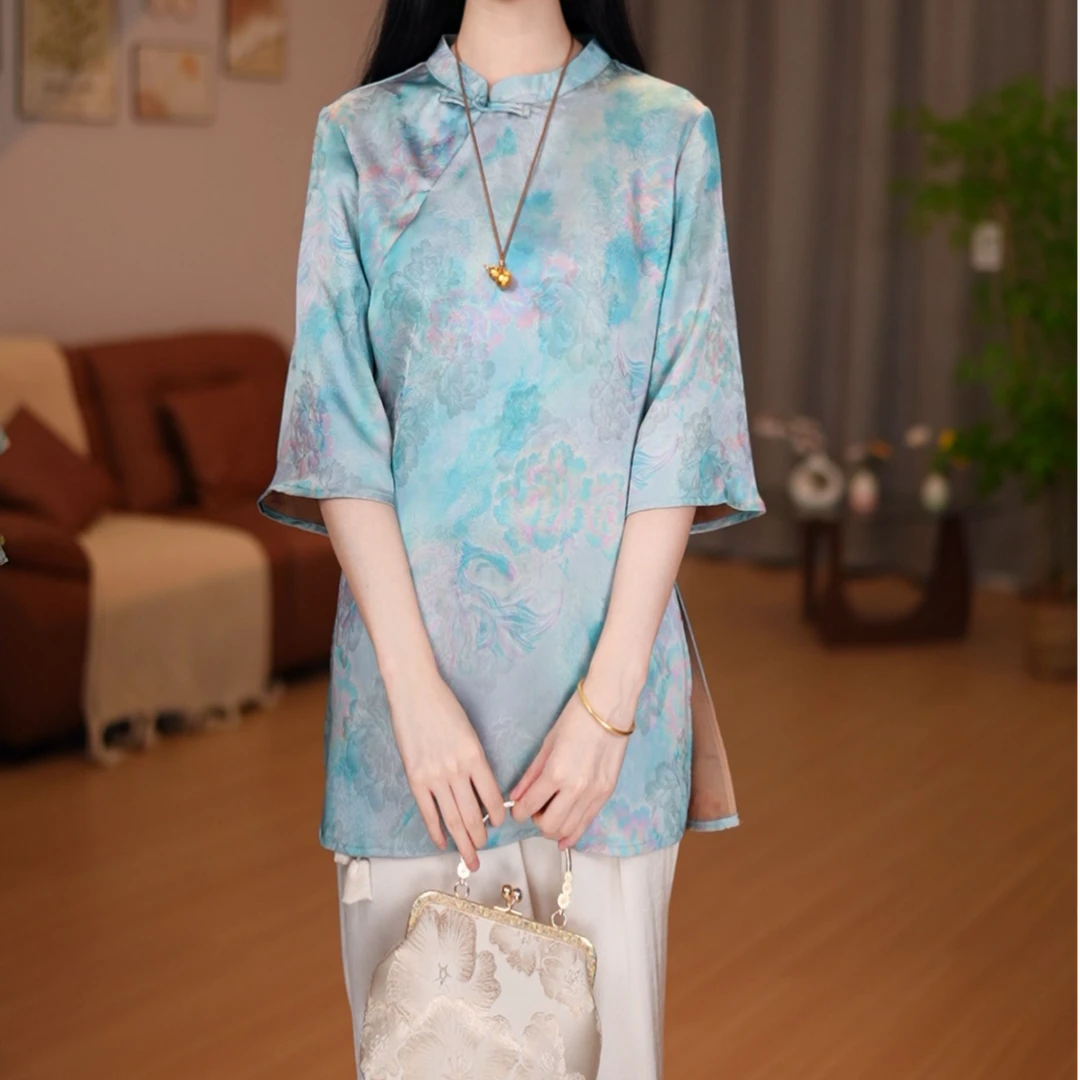 【现货】【3120-玉罗烟】新中式国风女款复古修身小衫飞袖上衣-园园