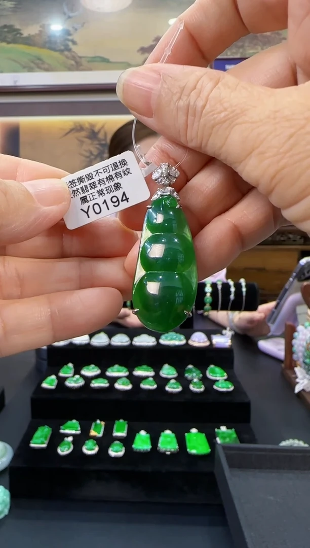 颈饰18K金镶嵌翡翠Y0194豆