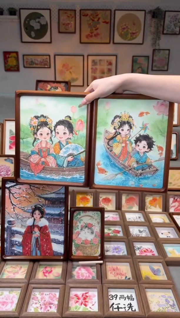 国画荷花小船 一对手绘国画10