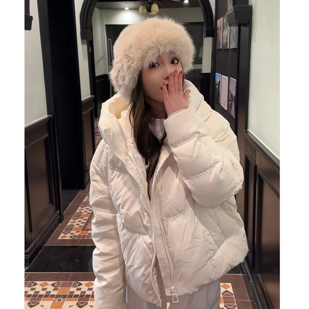2024冬季新款设计感宽松绗缝连帽白鸭绒外套潮流短款时尚保暖634