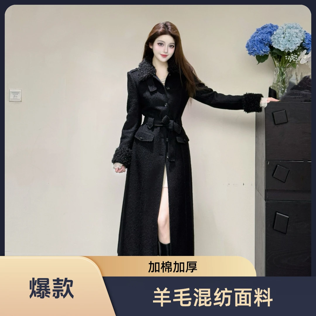 【暖杏焦糖】25年气质显瘦轻奢内里夹棉圈圈羊毛大衣L252443
