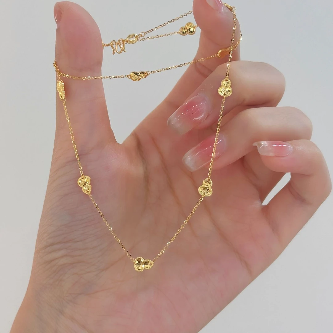 兆亮珠宝足金 5G女款个性精致简约小众碎冰龙鳞葫芦套链