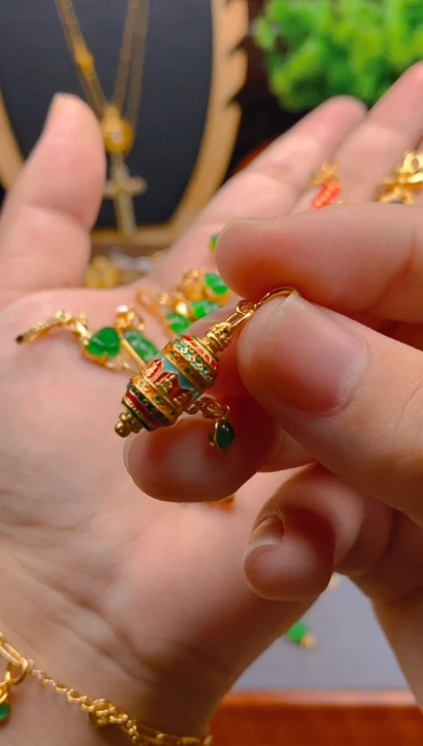 翡翠银S925镶嵌吊坠(不含链)转经筒