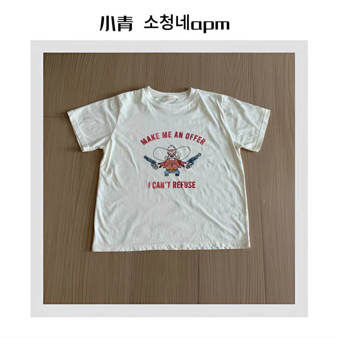 韩国东大门 AT N/双枪红胡子小人T恤