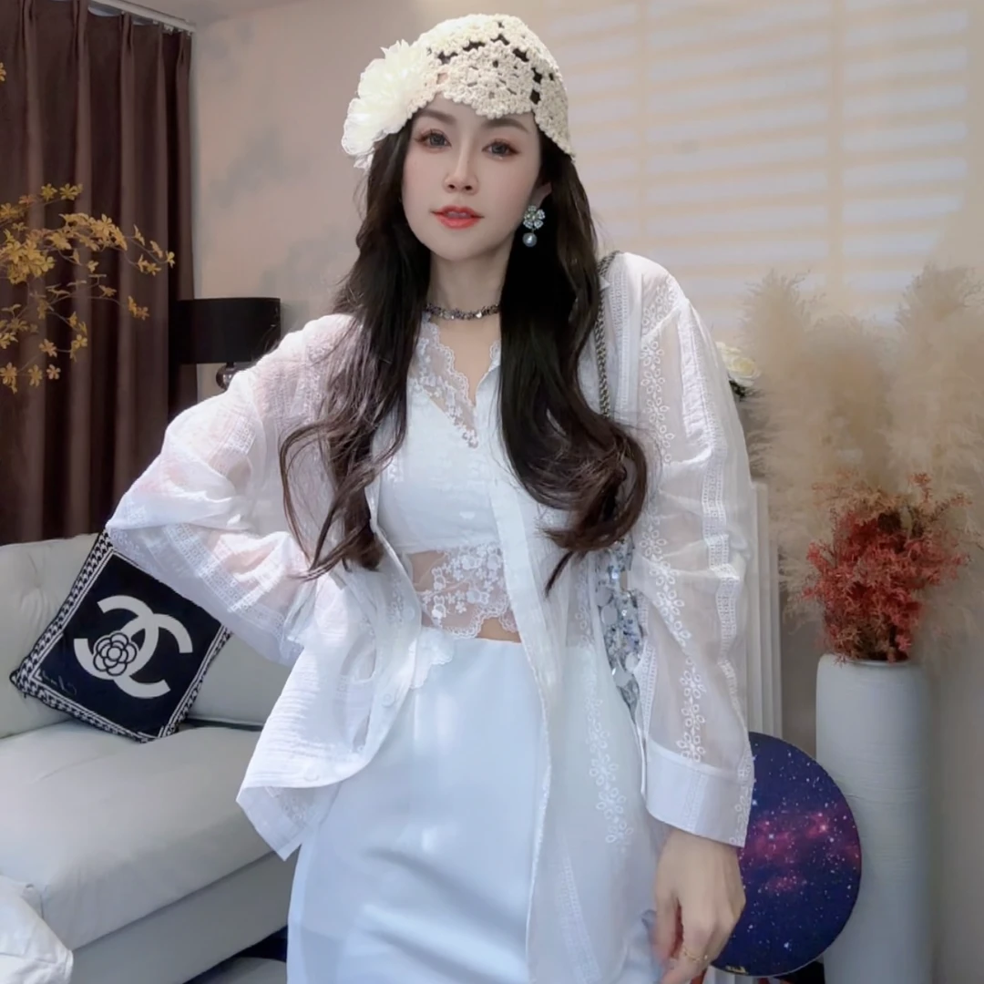 L.X~薄款长袖防晒衬衫2025新款微透百搭休闲宽松衬衣开衫女6313
