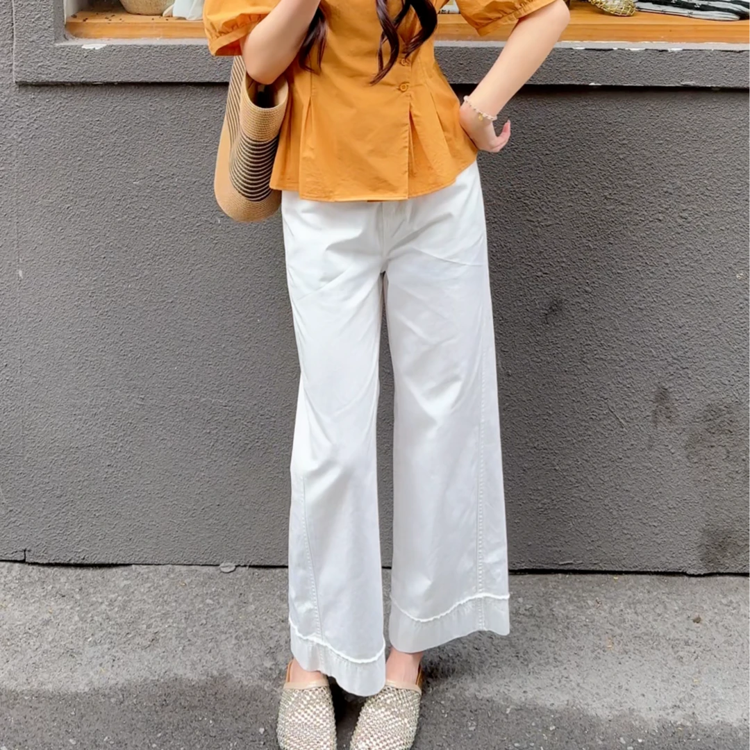 现货~【七佰万】-修容裤-夏季百搭显瘦简约风纯色牛仔阔腿裤KX25001