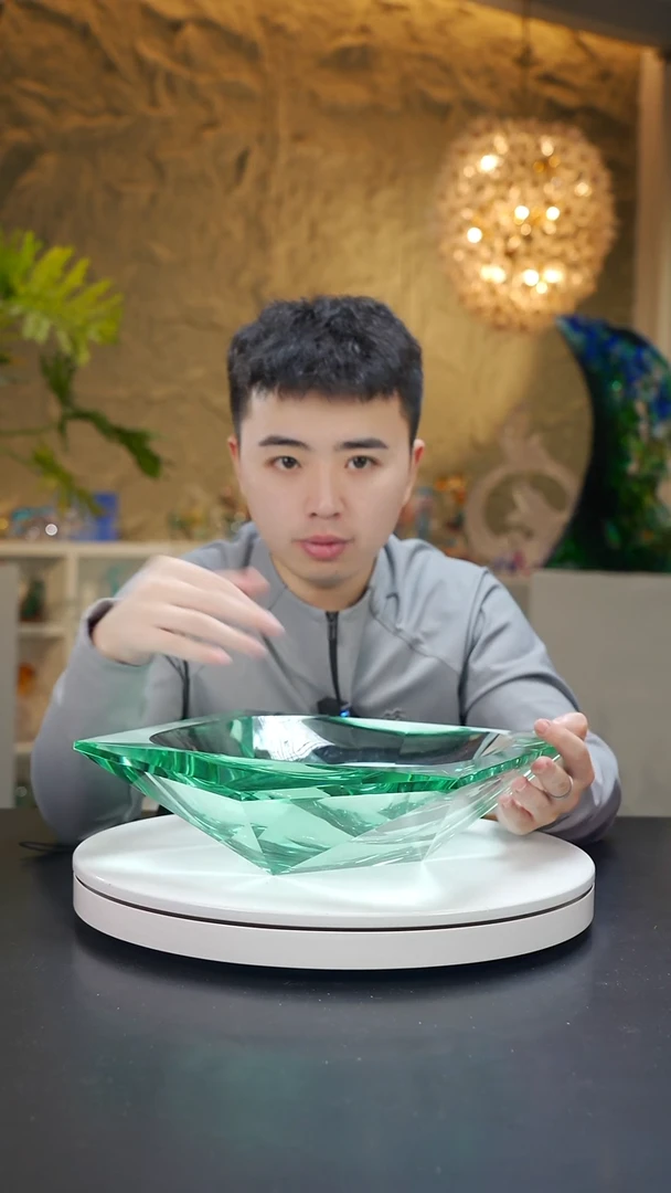 手工艺品琉璃湖水绿钻石切面果盘