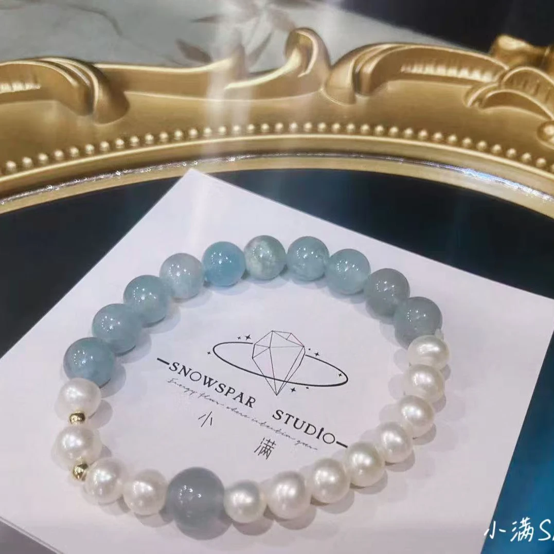 【蓝汐】小满原创水晶手串 海蓝宝×淡水
