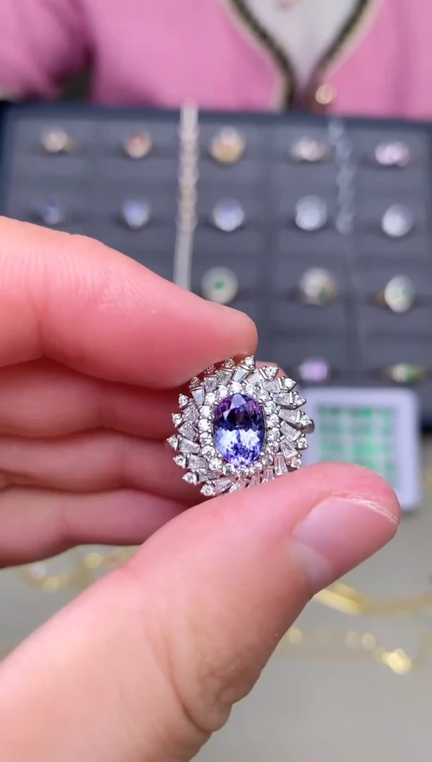 银S925镶嵌戒指坦桑石戒指