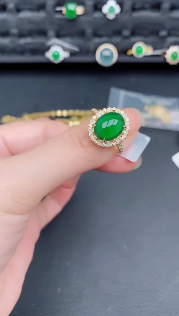 银S925镶嵌戒指翡翠天然a货翡翠349