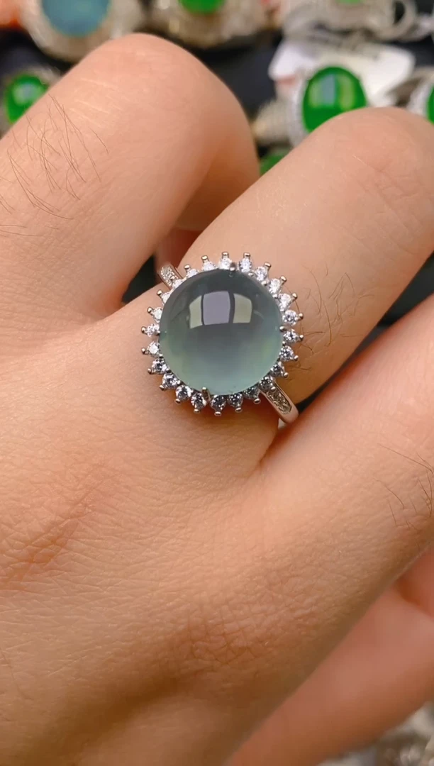 翡翠戒指银S925镶嵌天然