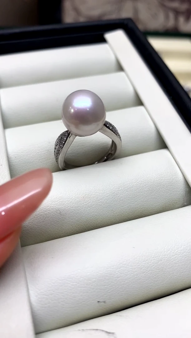 银S925镶嵌戒指淡水珍珠11-12mm