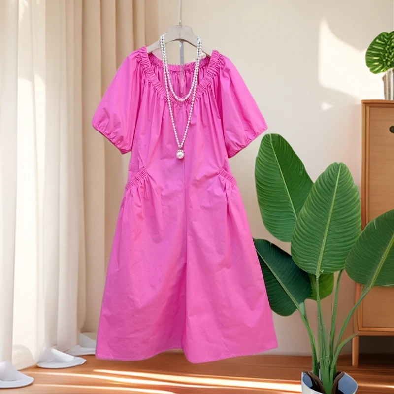 韩版糖果色收腰连衣裙女夏季新款V领收腰显瘦时尚设计感长裙 2506