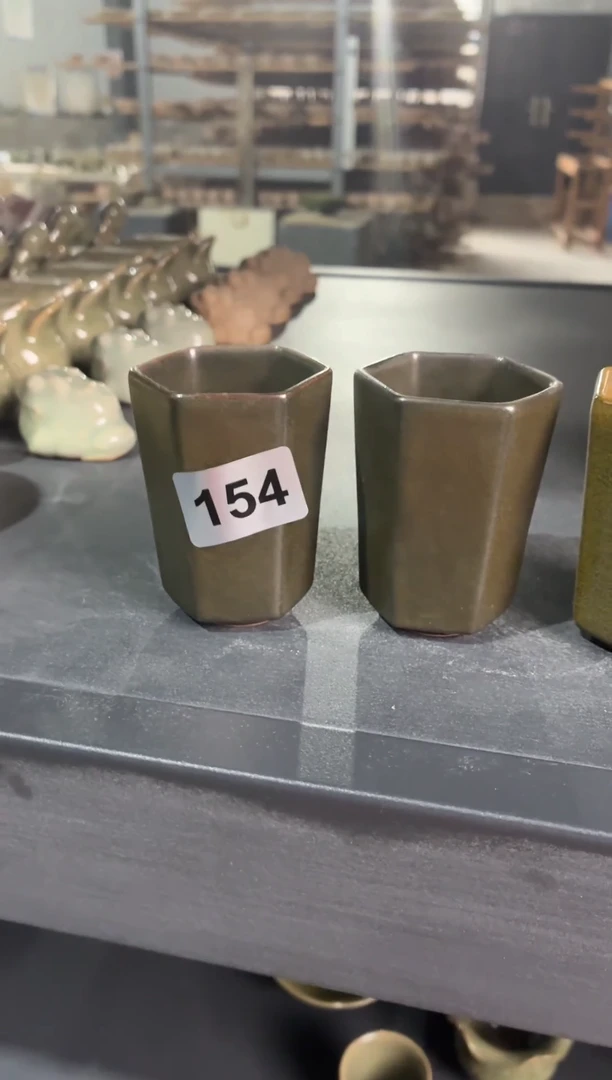 耀州窑仰山六方杯一对154