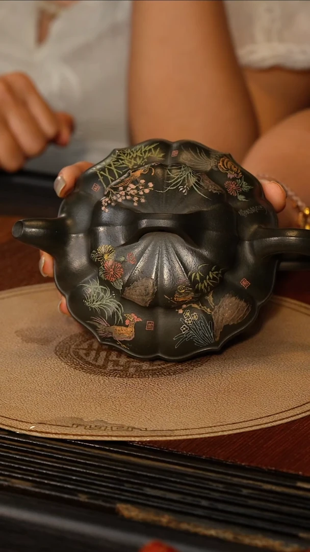茶壶紫砂宜兴紫砂WJ 绿泥 筋纹线圆