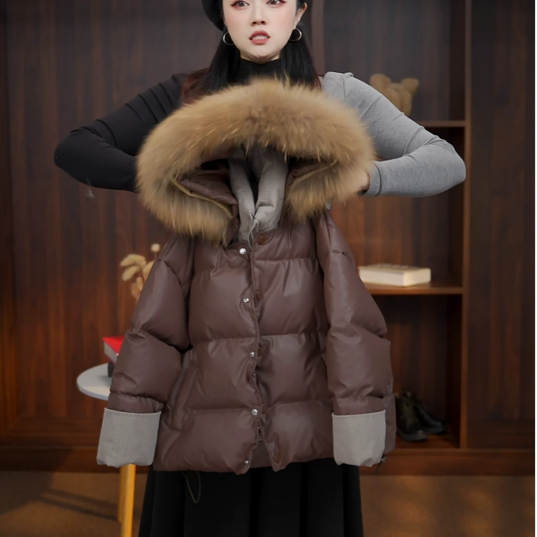【大毛领羽绒服】2025设计师款男女童保暖外套新款冬装