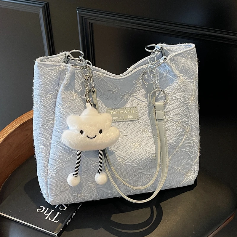 高级感菱格休闲单肩大包包女夏2025新款百搭大容量上班通勤托特包