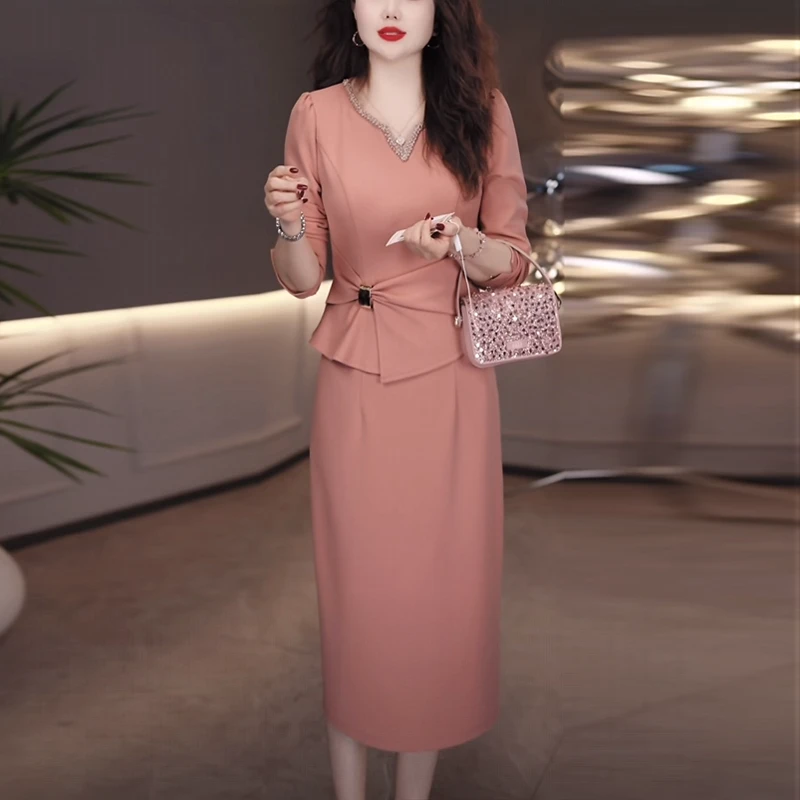 气质轻奢女装2025秋季新款时尚减龄长袖假两件连衣裙
