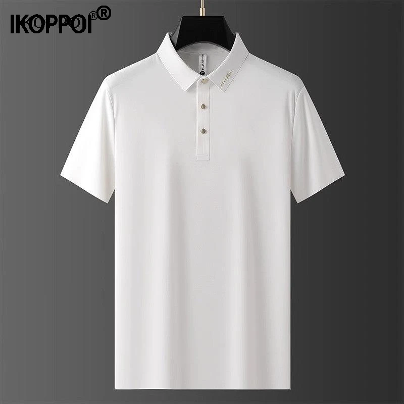 polo衫男士夏季轻奢无痕压胶冰丝滑短袖休闲修身字母烫金翻领体恤