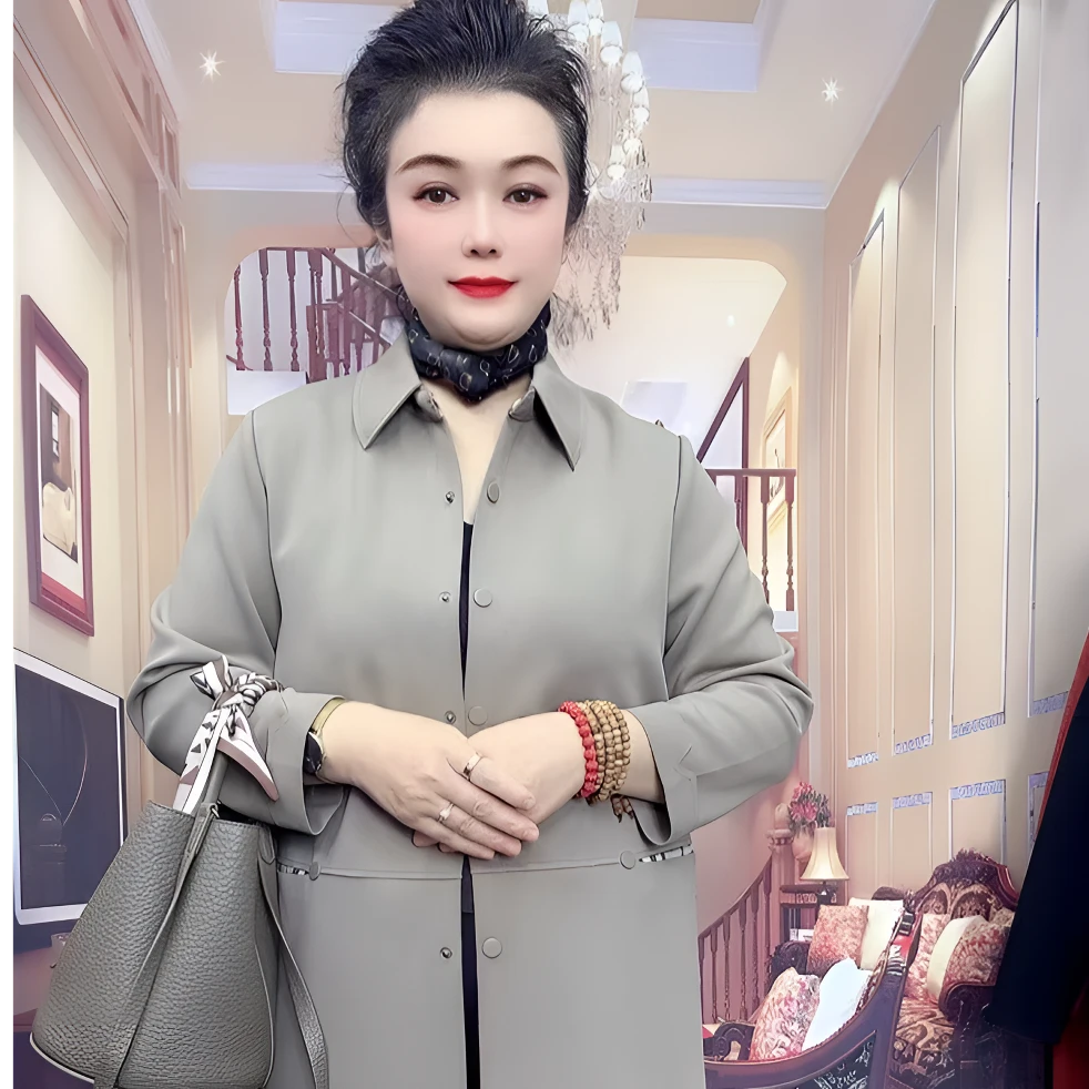 春季新款翻领新款妈妈装中老年净版宽松大码高端轻奢气质款外套