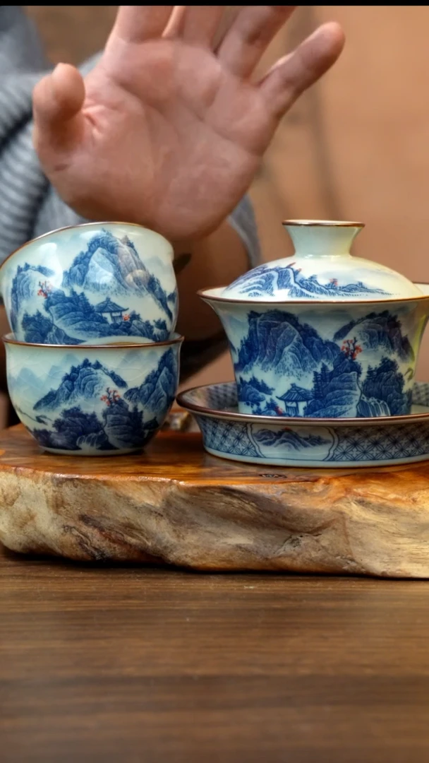 景德镇陶瓷风水套装（1个盖碗2个缸杯）