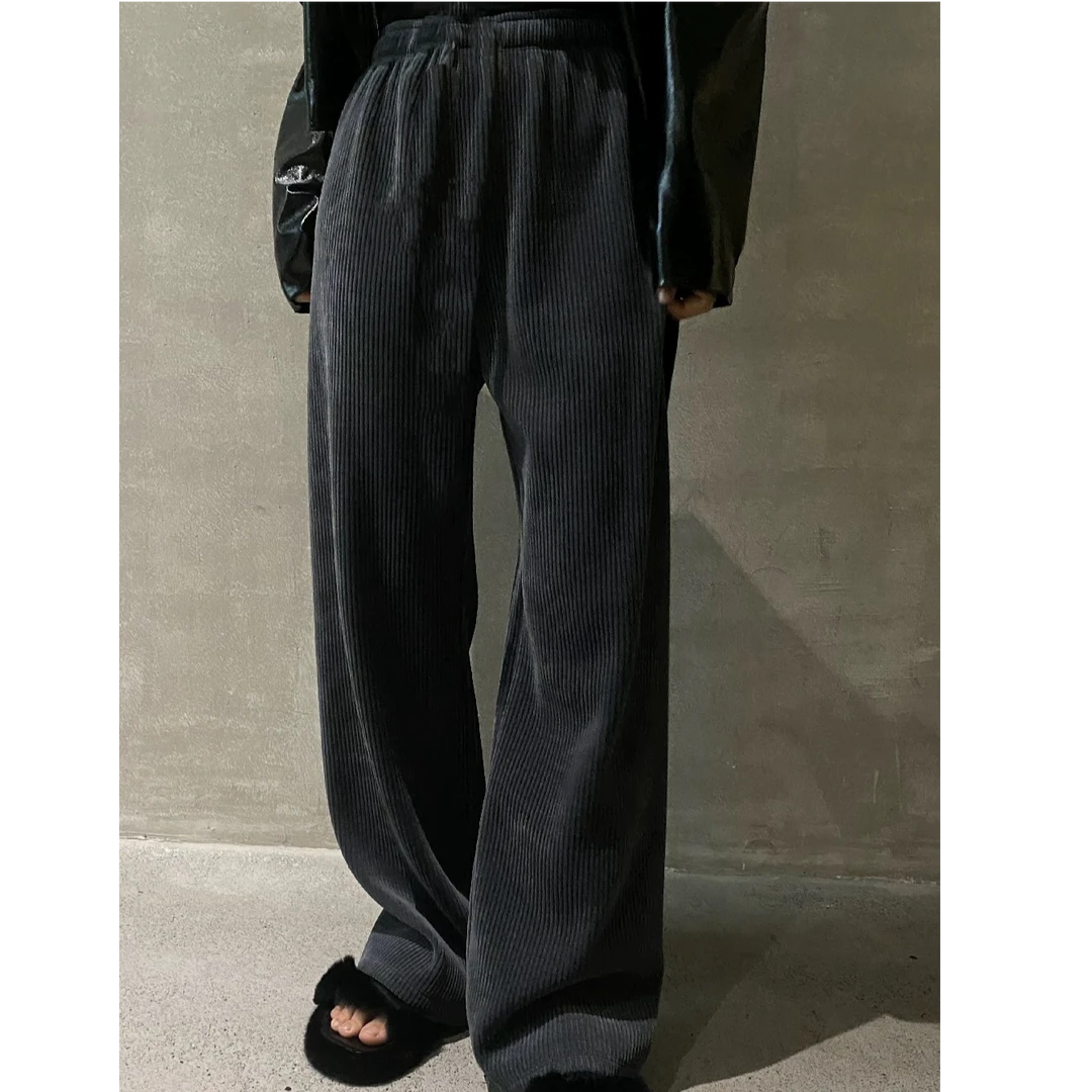 D【现货】加厚裤子 冬季时尚设计感松紧腰显瘦休闲垂感11044C