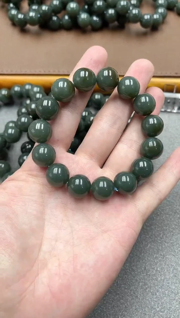 未镶嵌手串和田玉纯天然新疆且末糖青14圆