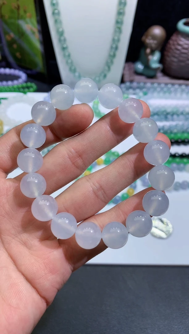 未镶嵌手链翡翠天然缅甸翡翠A货白冰白月光手串卡12.2mm