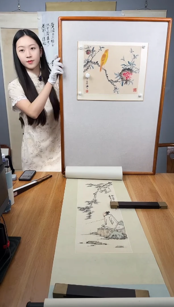 卡纸寒汀老师手绘石榴枝头黄鹂鸟