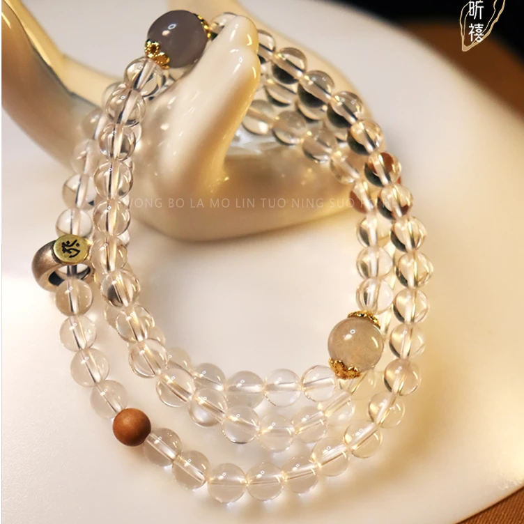 【昕禧·晶本加】巴西白水晶6mm圆形珠多圈手链手持项链水晶正品