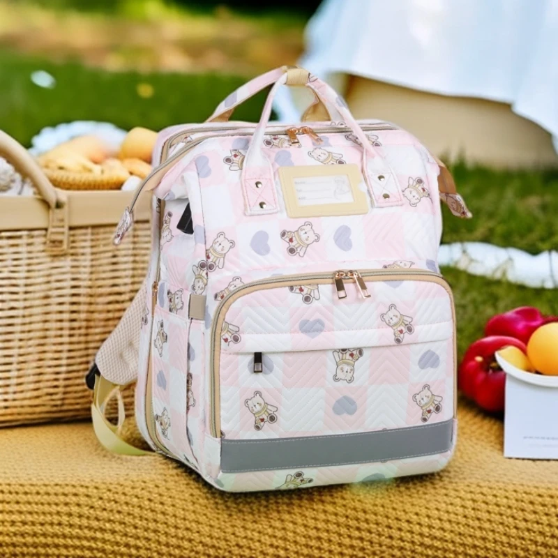 妈咪包大容量外出双肩折叠婴儿床防水带反光条USB轻便多功能包