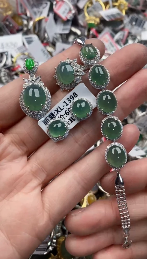 银S925镶嵌戒指翡翠444----4