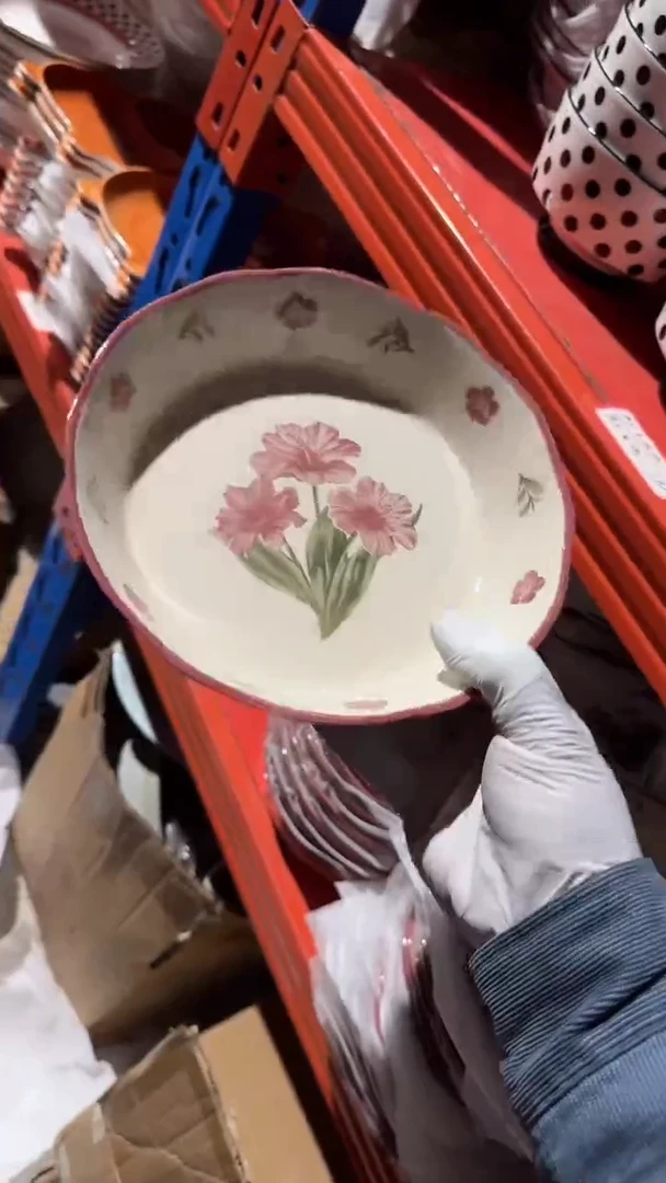 陶瓷花朵折边深盘微瑕 凑满20元包邮