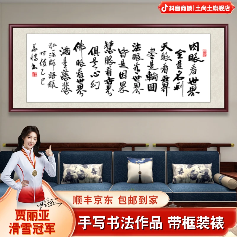 肉眼看世界字画挂墙书法作品出售带框手写办公室客厅茶室背景挂画