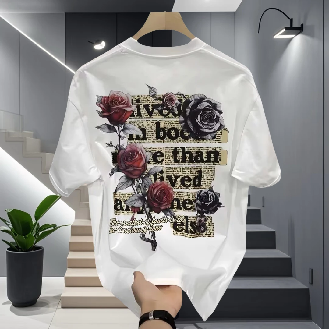 男士短袖T恤2025夏季新款潮流圆领休闲夏季时尚百搭印花上衣