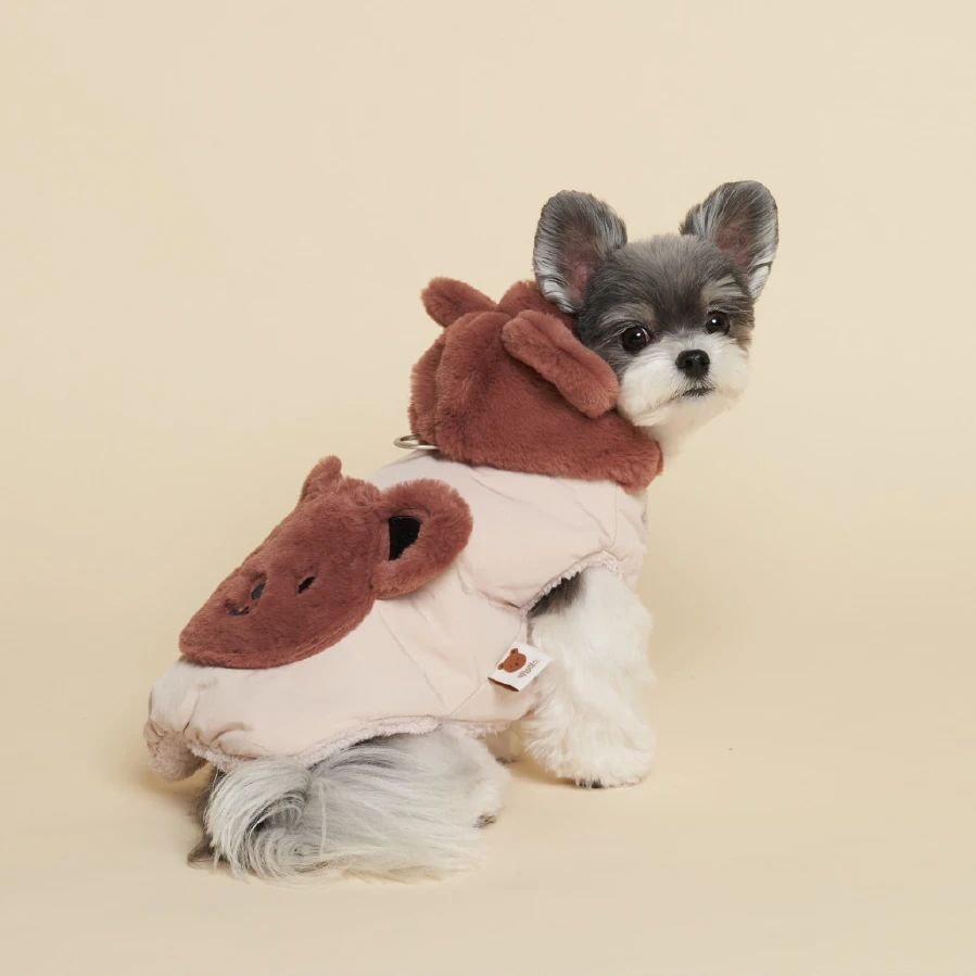 M家毛绒小熊帽兜宠物背心