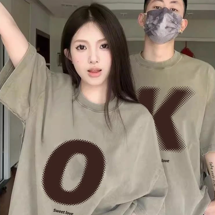 不一样情侣装夏季2025新款disoo小众特别的纯棉OK上衣短袖t恤女