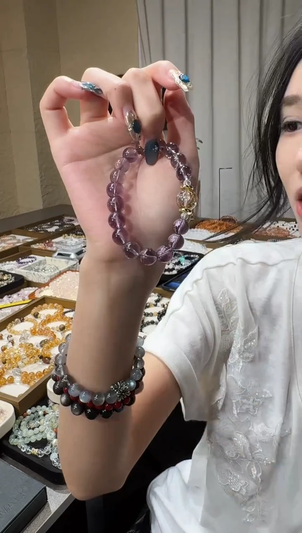 水晶摆件未镶嵌巴西紫水金箔锦鲤手串