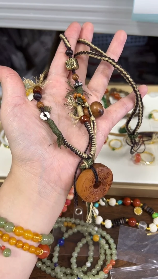 枣木吊坠山鬼圆牌枣木葫芦设计款项链[2837]