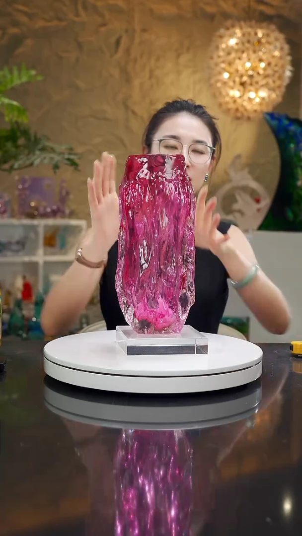 手工艺品琉璃金红色树纹花瓶