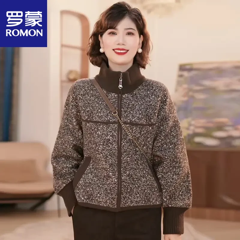 罗蒙妈妈装秋季时尚气质外套洋气中老年女装上衣加厚保暖