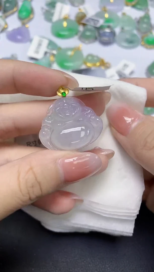 颈饰18K金镶嵌翡翠天然缅甸翡翠A货多样性发一件