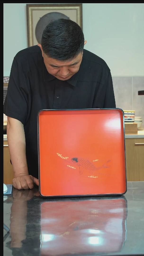 陶瓷日本原产红漆正方盘