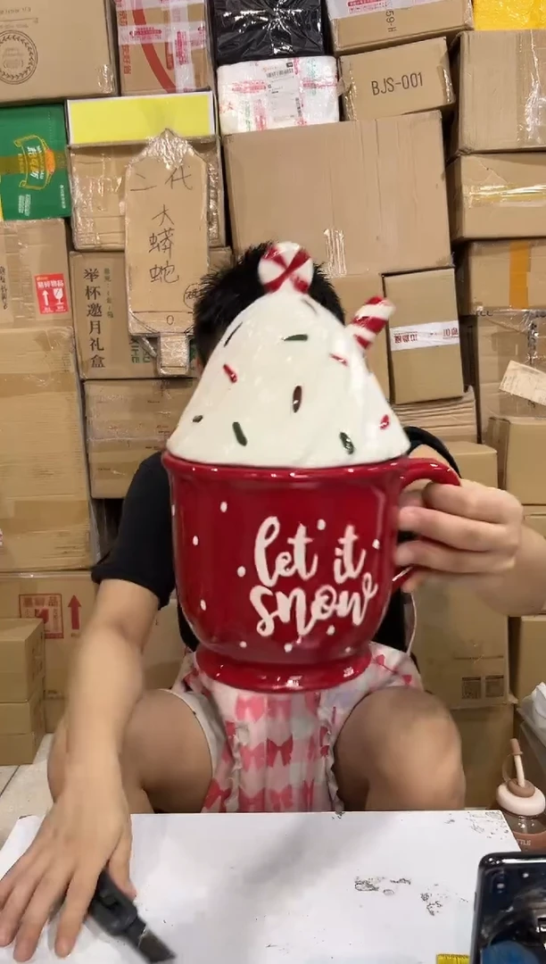 瓷片圣诞冰淇淋杯罐 微瑕