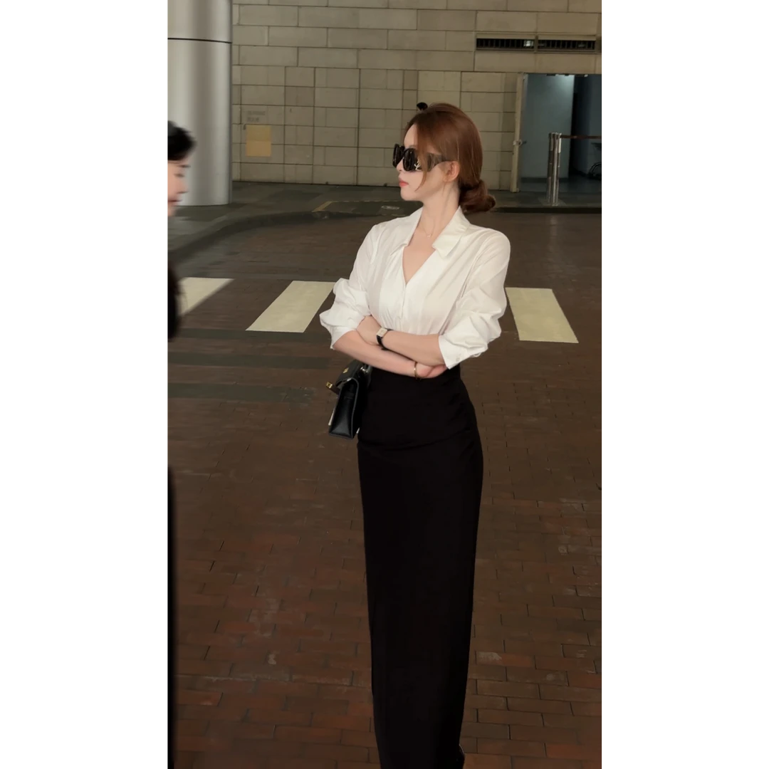 SZA【许我耀眼第九集】秋季新款温柔甜美穿搭V领拼接连衣裙A-2337