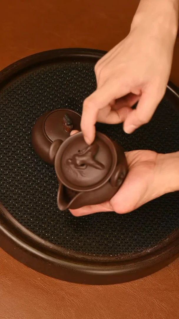 茶壶紫砂精工老紫泥柿子侧把壶