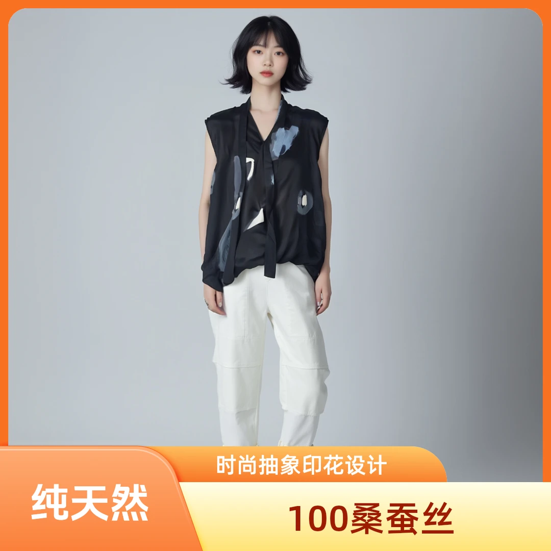 1619设计师上衣女100%桑蚕丝飘带款