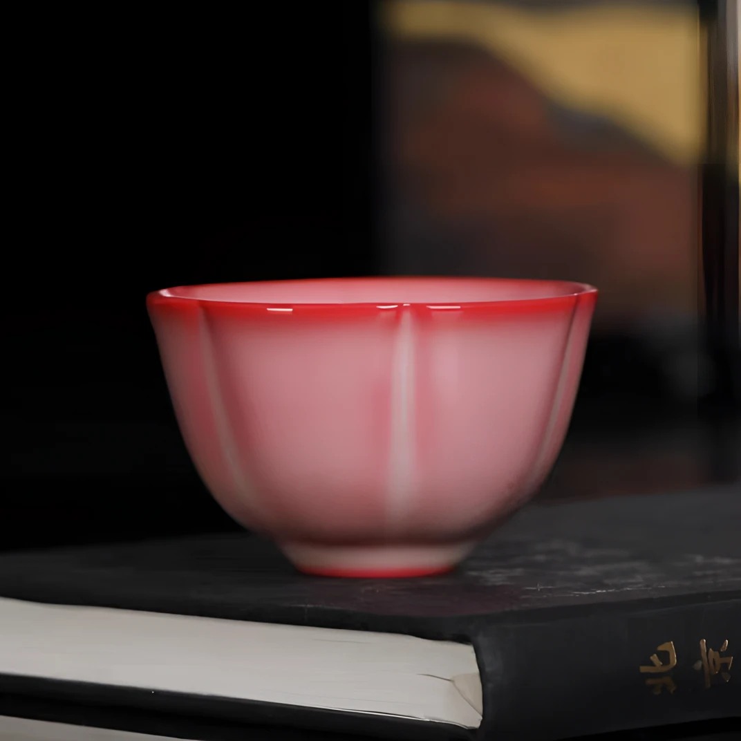 【时熙】红粉佳人猪油冻茶杯陶瓷品茗杯小号主人杯个人高档功夫茶具